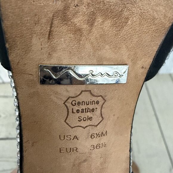 Vintage Nina Women's Size 6.5 Black Rhinestone Slingback Pumps 4" Heels 90s - Picture 6 of 7